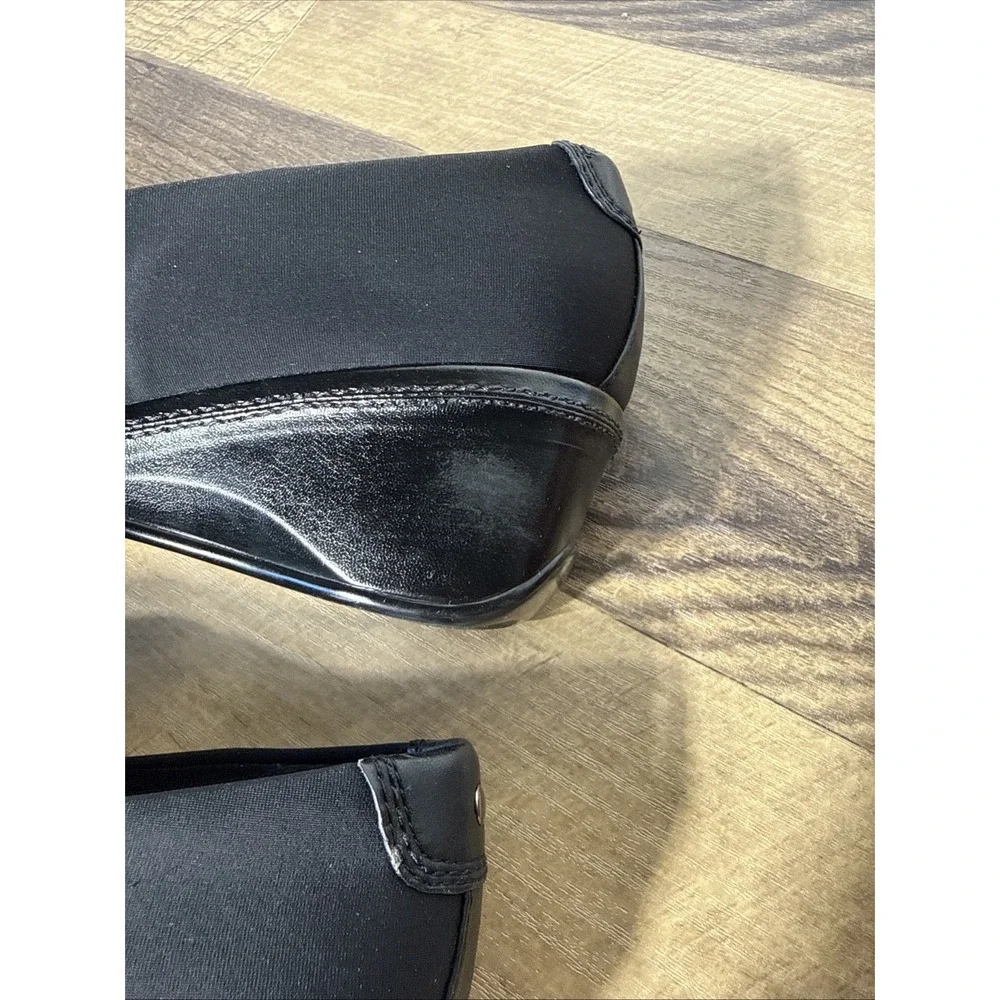 Liz Claiborne Flex Black Wedge Heel Square Toe Cushioned Comfort Womens 8.5M✅des